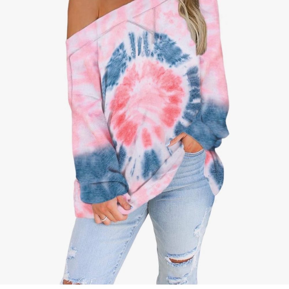 Pink and Blue Tie-Dye Off-Shoulder Top